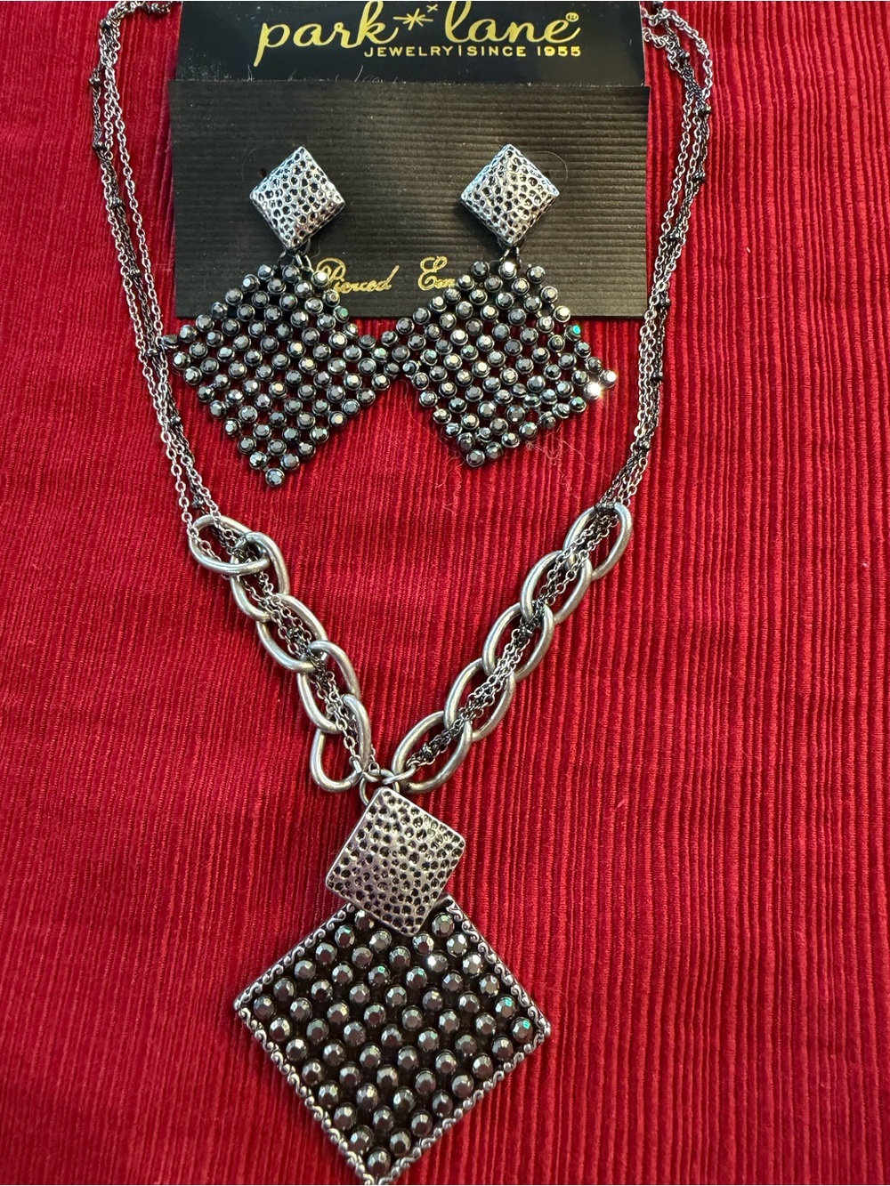 Park Lane Hematite Statement Necklace & Earrings Set New Retired